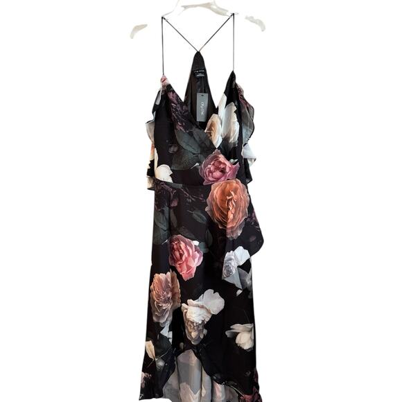 City Chic Maxi Grandi Flora Dress 18 Flowy Cold-Shoulder HiLo Zip Rose Graphic - Picture 1 of 8